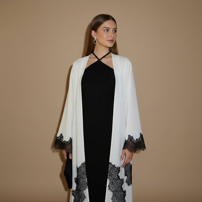 Muslim Women Lace Cardigan Open Abaya Dress With A Matching Hijab #26M286