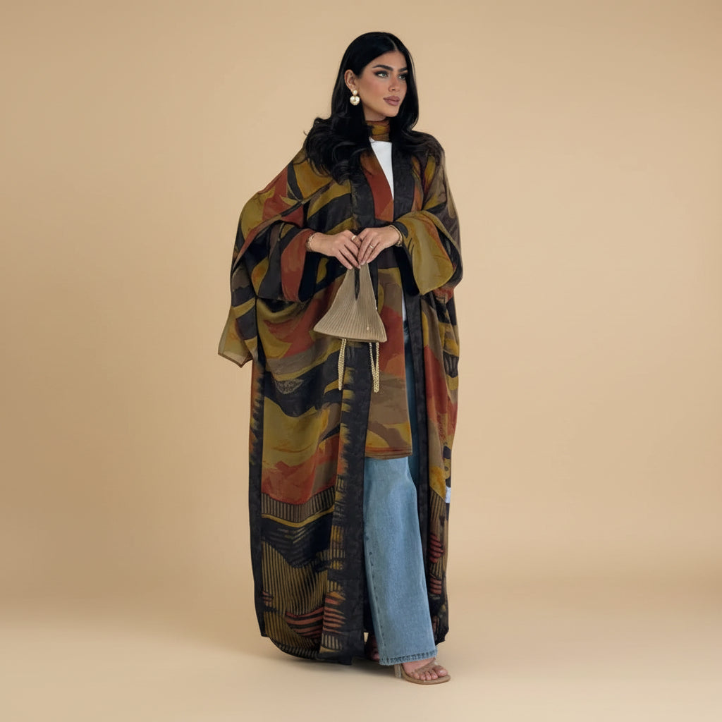 Muslim Women Chiffon Open Abaya Dress With A Matching Hijab #26306
