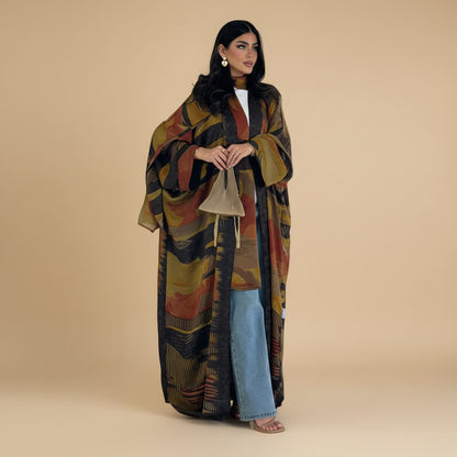 Muslim Women Chiffon Open Abaya Dress With A Matching Hijab #26306
