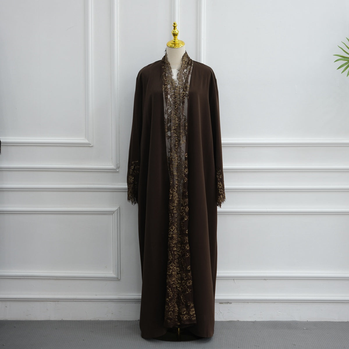 Muslim Women Nida Lace Cardigan Open Abaya Dress #261311