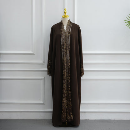 Muslim Women Nida Lace Cardigan Open Abaya Dress #261311