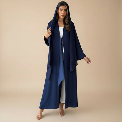 Muslim Women Plain Open Abaya Dress With A Matching Hijab #26M295