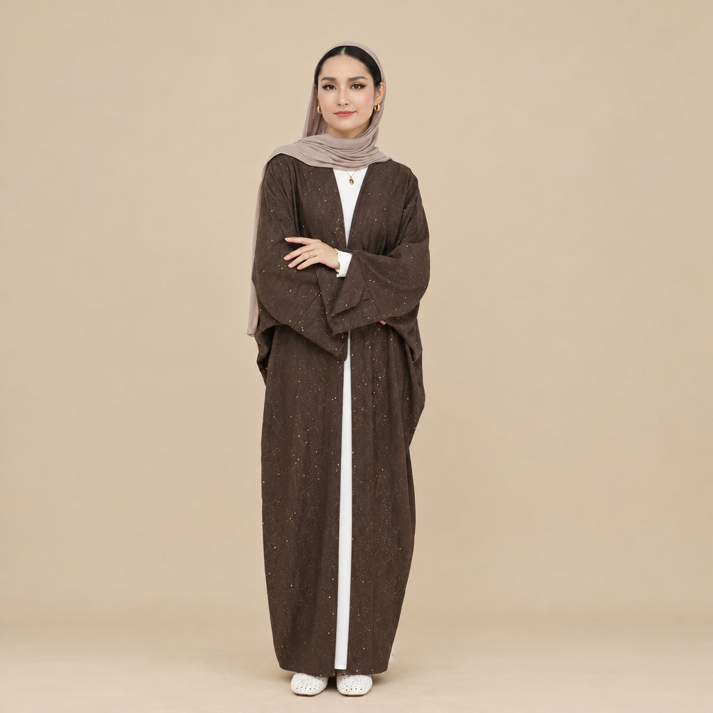 Muslim Women Winter Fall Shining Powder Cardigan Open Abaya Dress