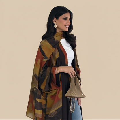 Muslim Women Chiffon Open Abaya Dress With A Matching Hijab #26306