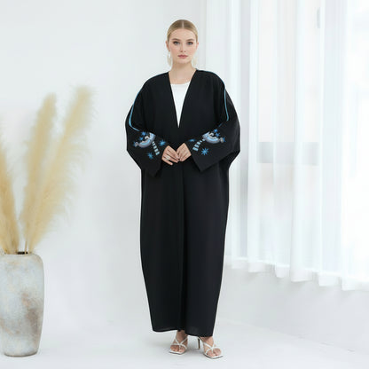 Beautiful Embroidery Cardigan Open Abaya Dress #24876