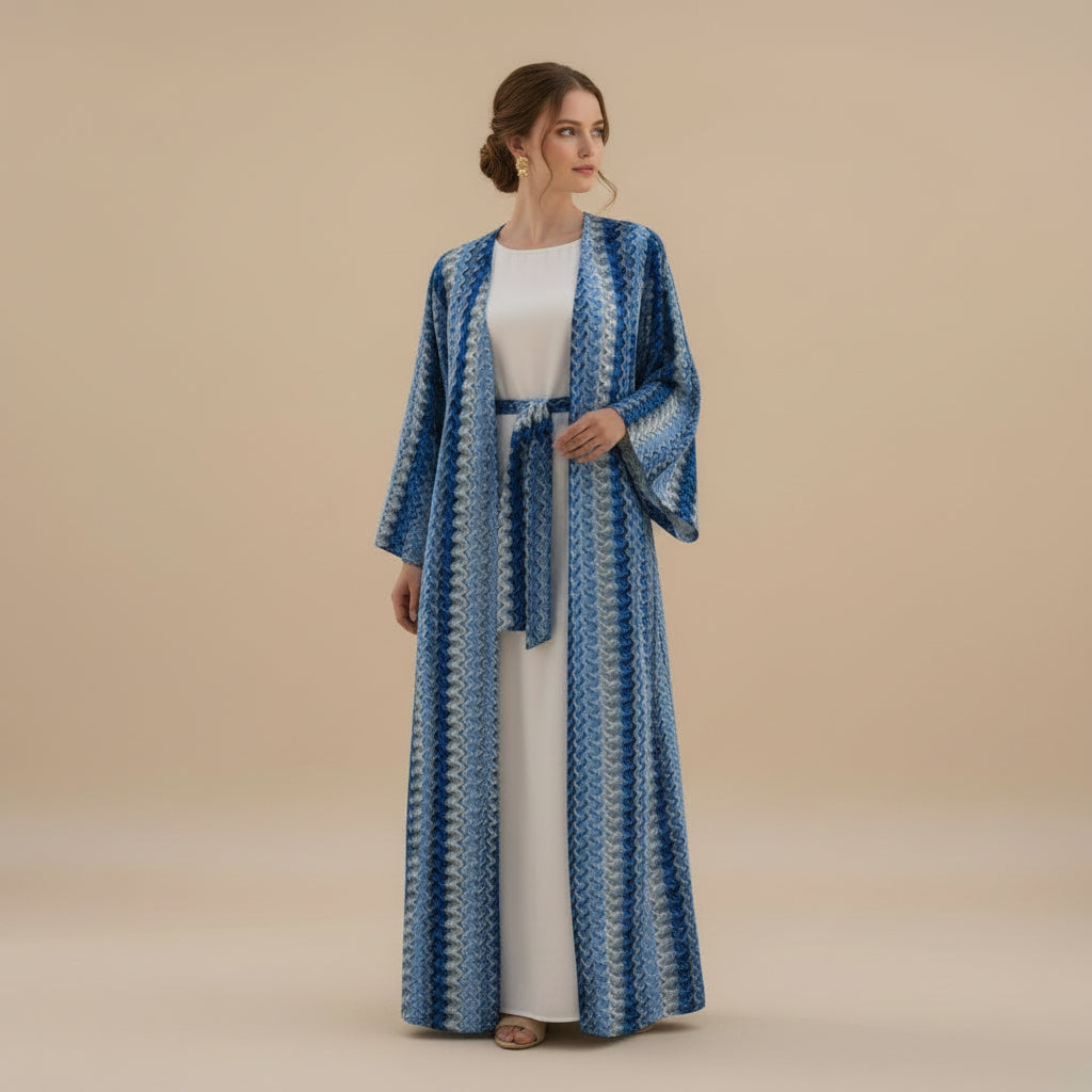 Muslim Women Rainbow Jacquard Open Abaya Dress #261346