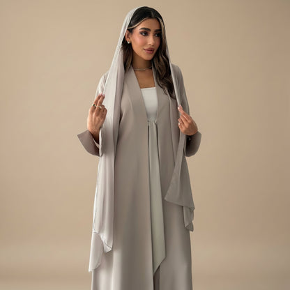 Muslim Women Plain Open Abaya Dress With A Matching Hijab #26M295
