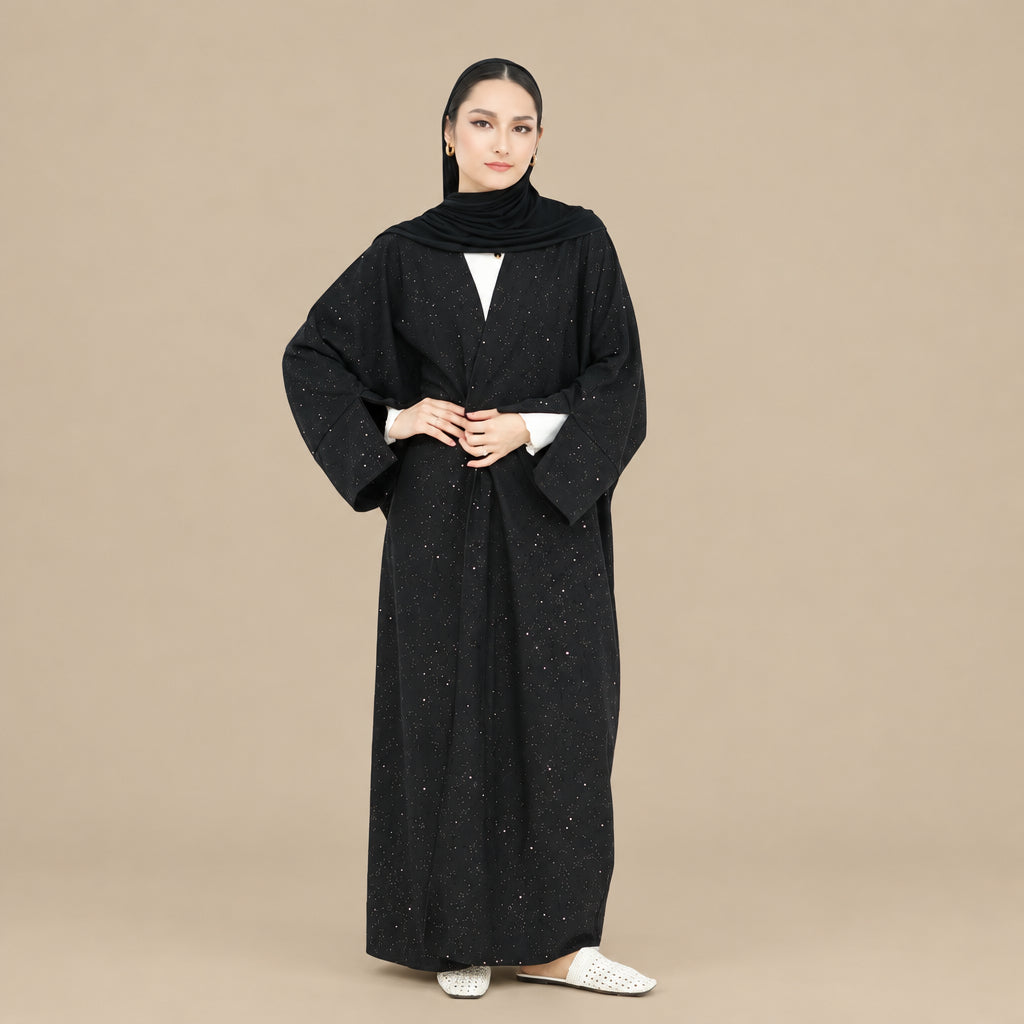 Muslim Women Winter Fall Shining Powder Cardigan Open Abaya Dress