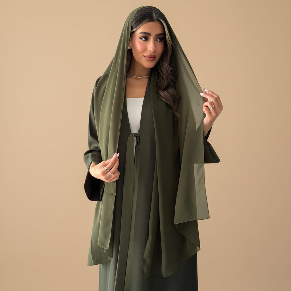 Muslim Women Plain Open Abaya Dress With A Matching Hijab #26M295