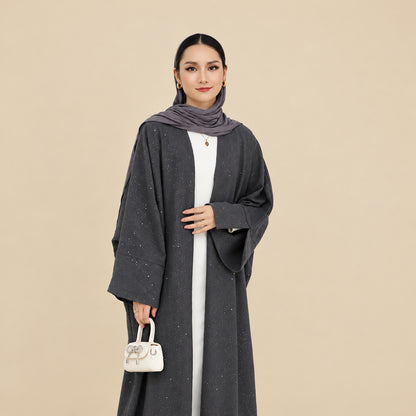 Muslim Women Winter Fall Shining Powder Cardigan Open Abaya Dress