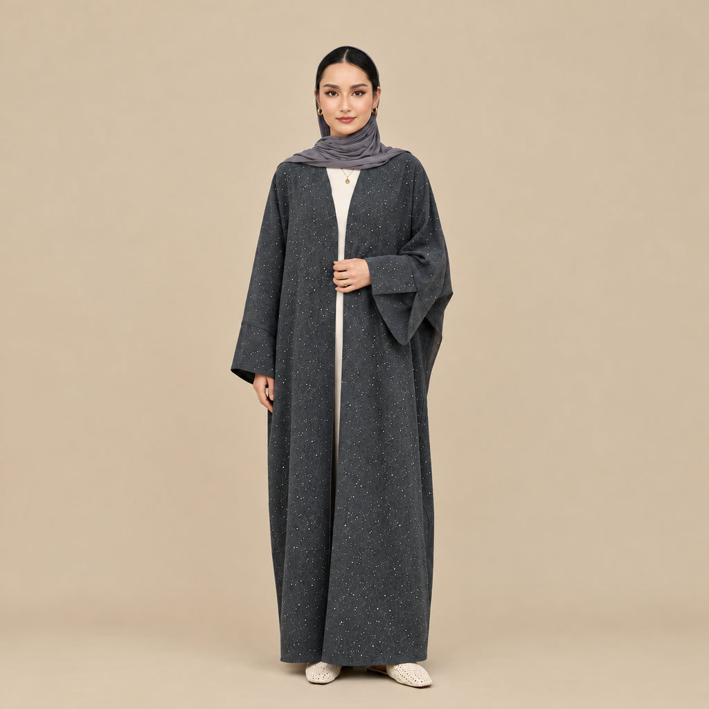 Muslim Women Winter Fall Shining Powder Cardigan Open Abaya Dress