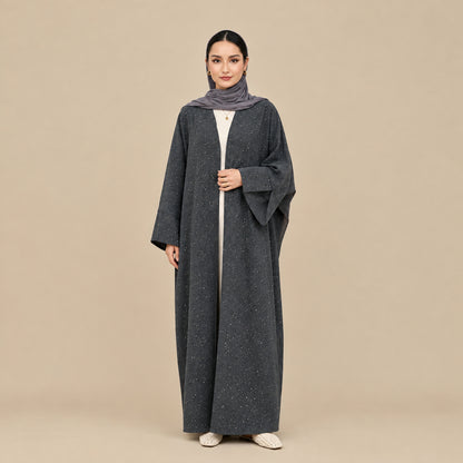 Muslim Women Winter Fall Shining Powder Cardigan Open Abaya Dress