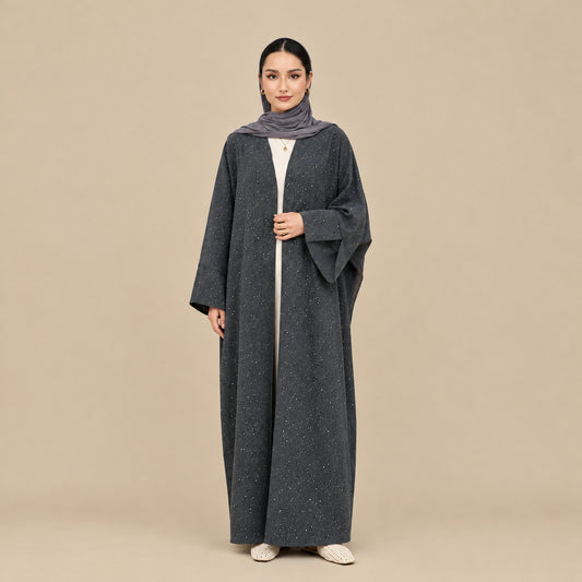 Muslim Women Winter Fall Shining Powder Cardigan Open Abaya Dress