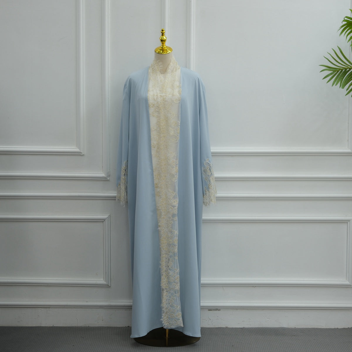 Muslim Women Nida Lace Cardigan Open Abaya Dress #261311