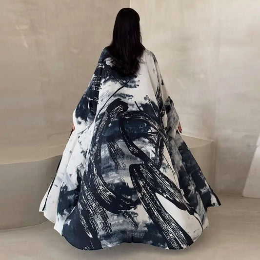 Chiffon Printed Cardigan Open Abaya Dress With Matching Hijab #25228
