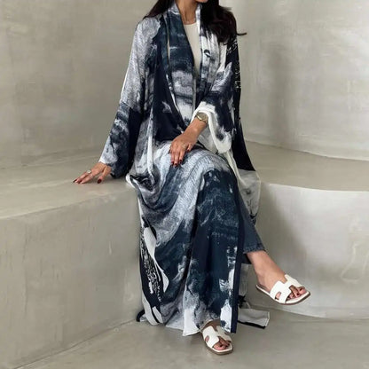 Chiffon Printed Cardigan Open Abaya Dress With Matching Hijab #25228