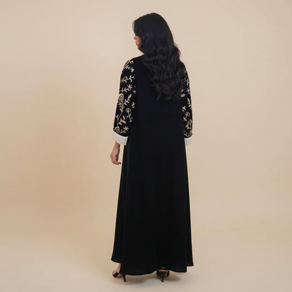 Muslim Women Velvet Embroidery Open Abaya Dress #26263