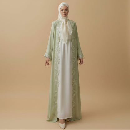 Muslim Women Patchwork Flower Embroidery Open Abaya Dress #26276