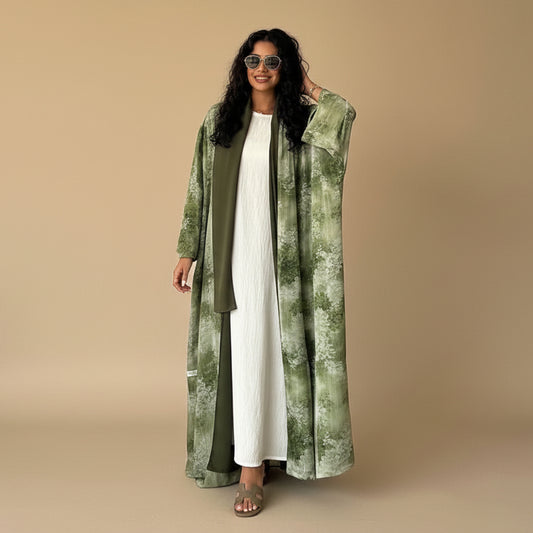 Muslim Women Winkle Chiffon Open Abaya Dress With Matching Hijab #26M270