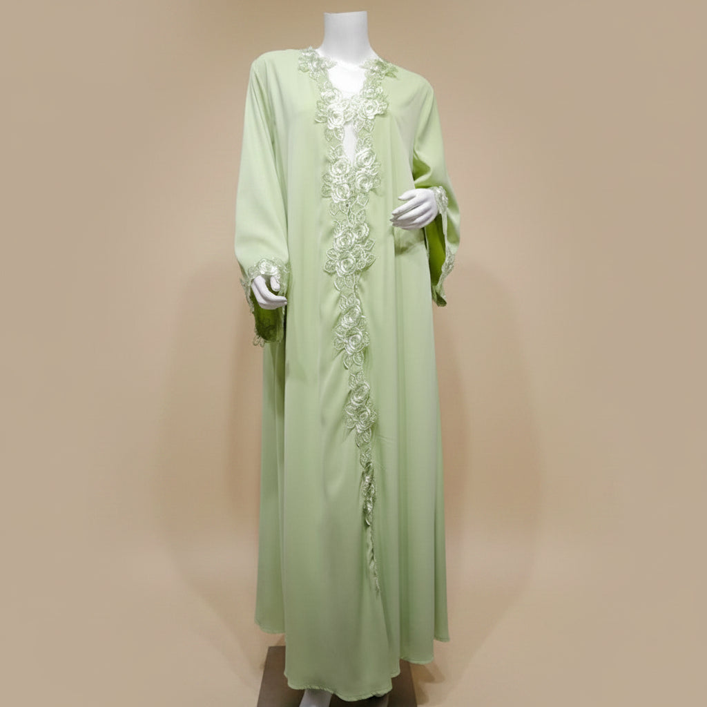 Muslim Women Patchwork Flower Embroidery Open Abaya Dress #26276