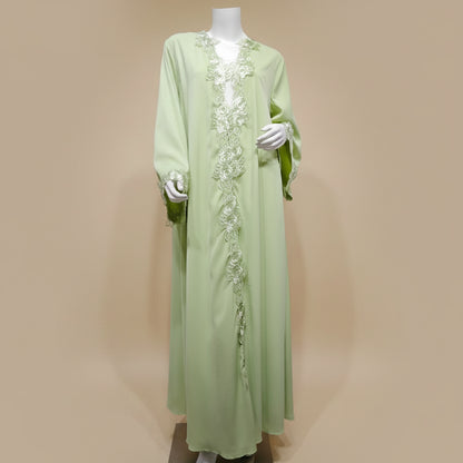 Muslim Women Patchwork Flower Embroidery Open Abaya Dress #26276