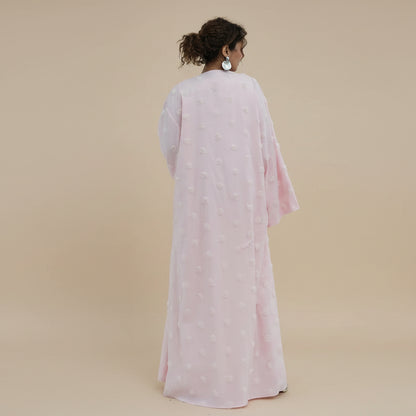 3D Floral Embellishments Open Abaya Dress - Double Layers Fabric - With A Matching Hijab - For Muslim Women - #261187