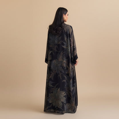 Muslim Women Printed Cardigan Open Abaya Dress With a Matching Hijab #26M264