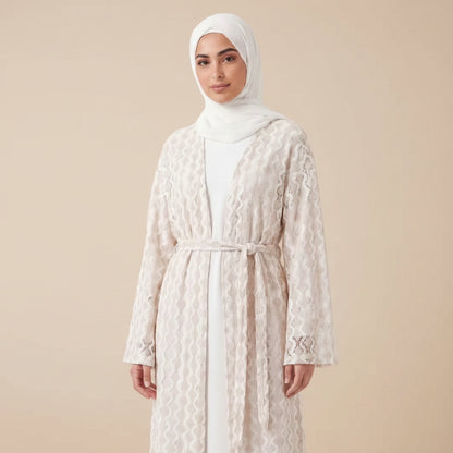 Lace Knitting Openwork Flower Lace Open Abaya Dress - For Muslim Women - #261307