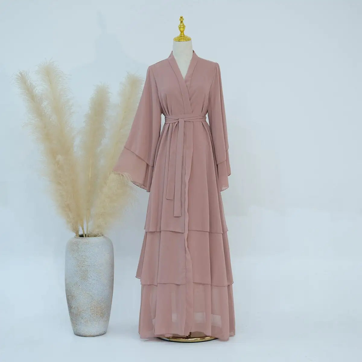 Chiffon Muslim Women Open Abaya Dress