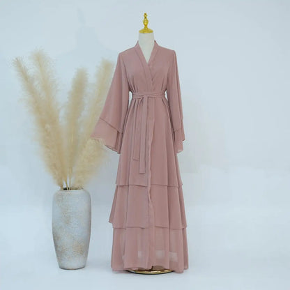 Chiffon Muslim Women Open Abaya Dress