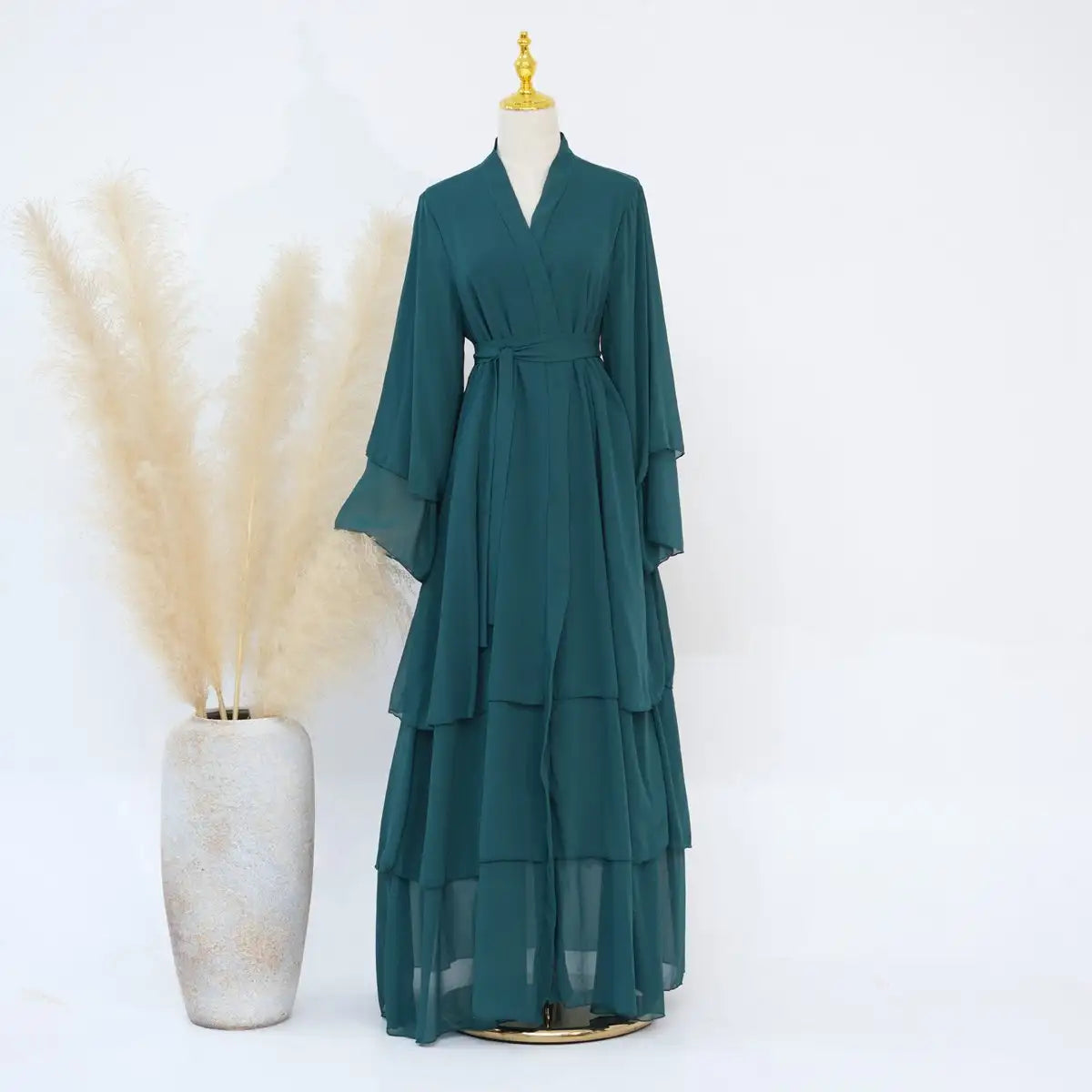 Chiffon Muslim Women Open Abaya Dress