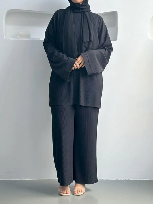 Corduroy Muslim Women 2 Pieces Suit Set Tops And Pants