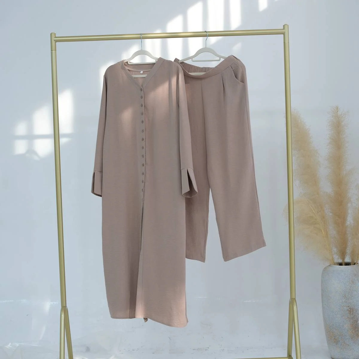 Daily Wear Wrinkle 2 Pieces Set Tops And Pants #25945