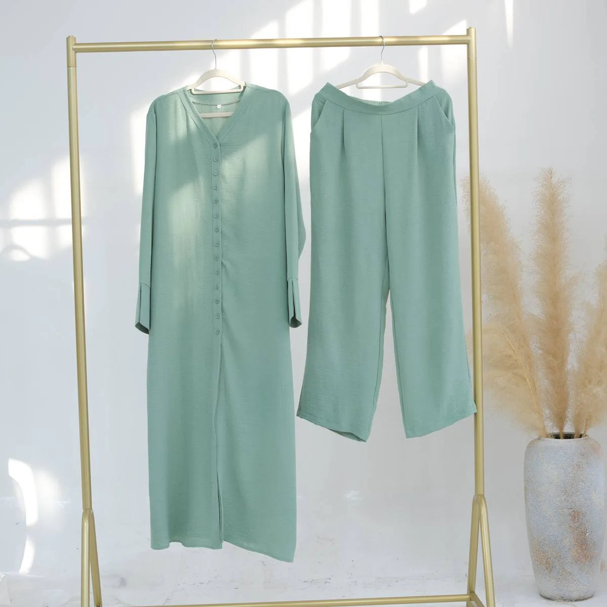 Daily Wear Wrinkle 2 Pieces Set Tops And Pants #25945