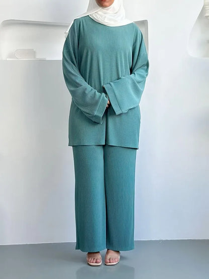 Corduroy Muslim Women 2 Pieces Suit Set Tops And Pants