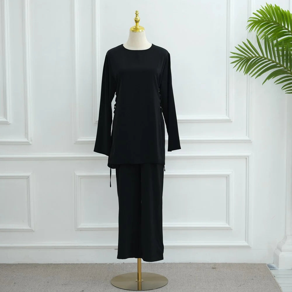 Muslim Women Daily Wear Nida 2 Pieces Set Tops And Pants Suit Set #251090