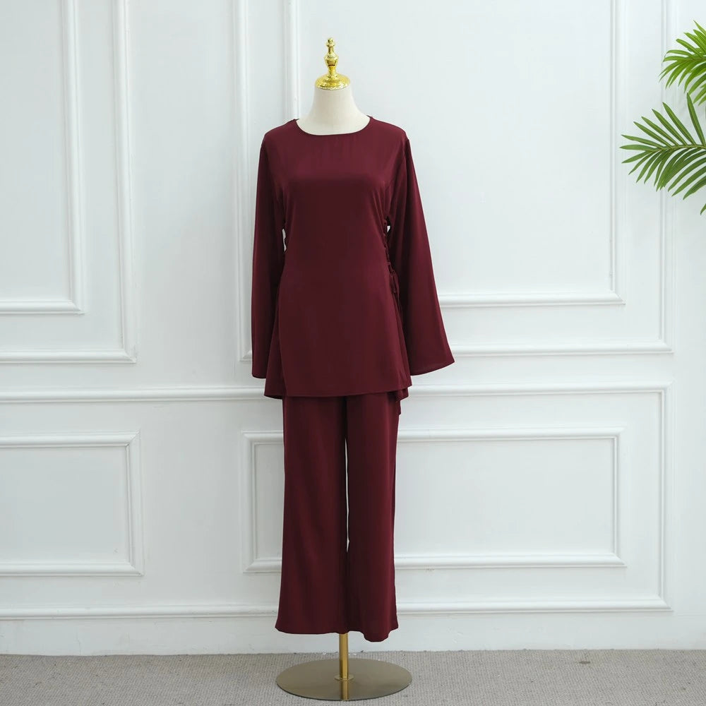 Muslim Women Daily Wear Nida 2 Pieces Set Tops And Pants Suit Set #251090