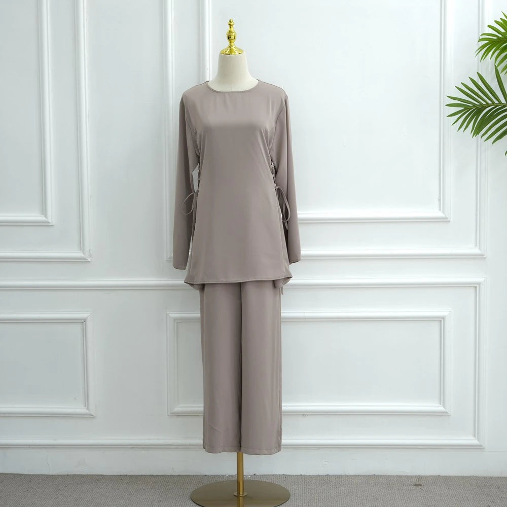 Muslim Women Daily Wear Nida 2 Pieces Set Tops And Pants Suit Set #251090