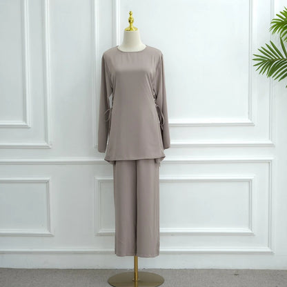 Muslim Women Daily Wear Nida 2 Pieces Set Tops And Pants Suit Set #251090