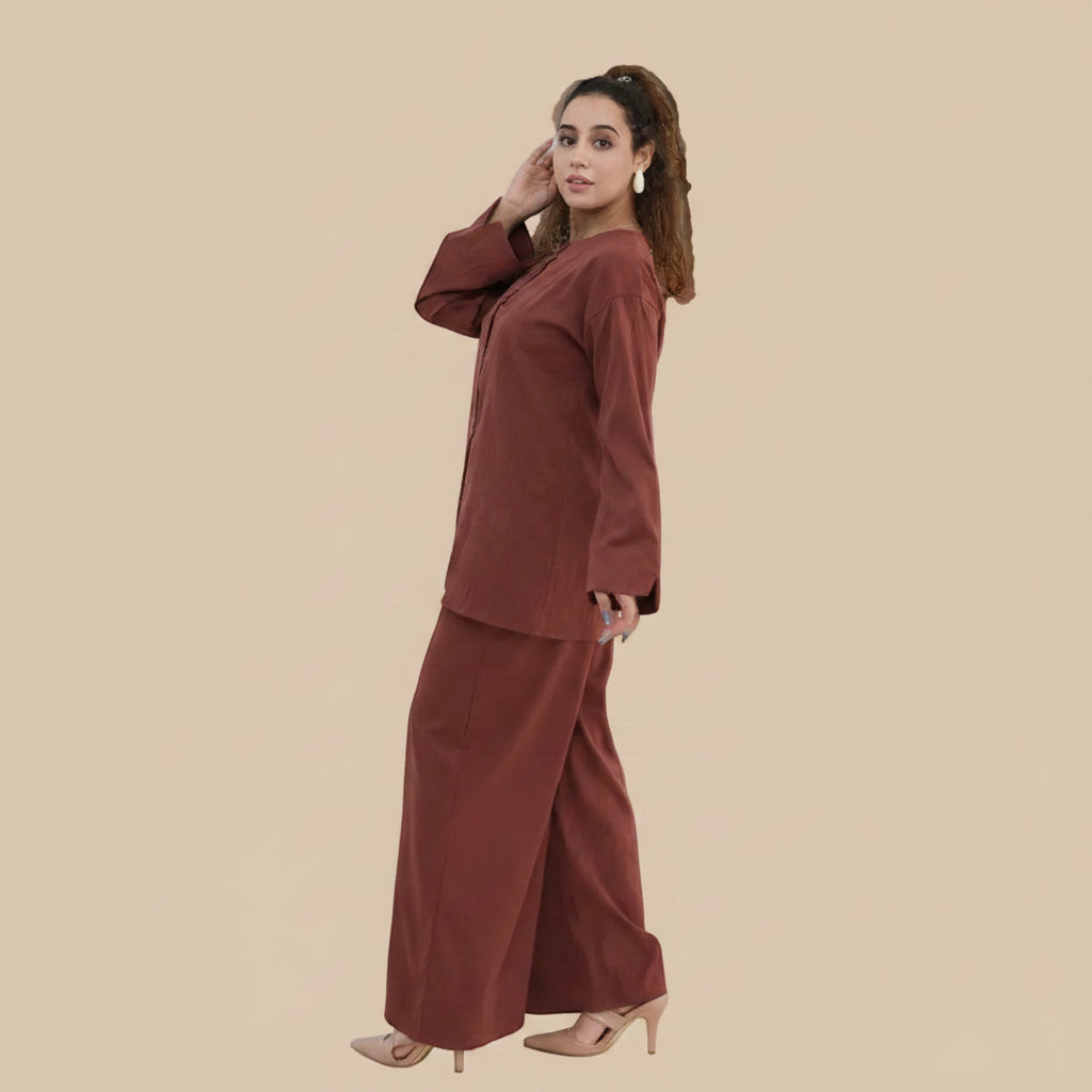 Daily Wear Muslim Women 2 Pieces Set Tops And Pants Suit Set #251312