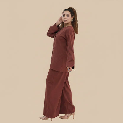 Daily Wear Muslim Women 2 Pieces Set Tops And Pants Suit Set #251312