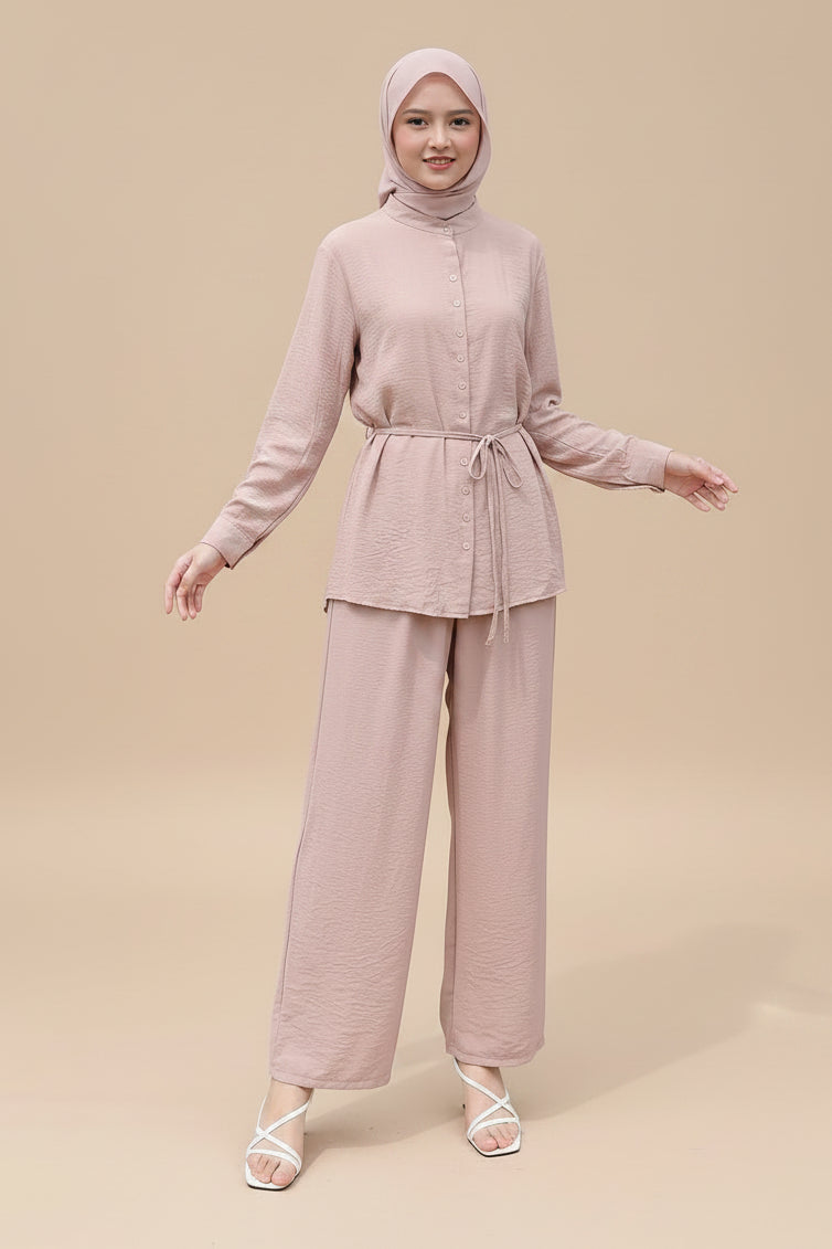 Muslim Women Daily Wear 2 Pieces Tops And Pants Suit Set #26386
