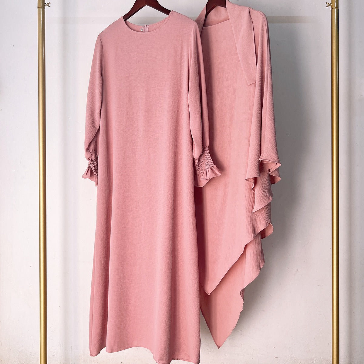2 Pieces Set Jilbab Robe Prayer Dress With Two Layers Khimar For Arab Women