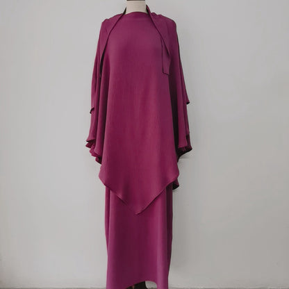 2 Pieces Set Jilbab Robe Prayer Dress With Two Layers Khimar For Arab Women