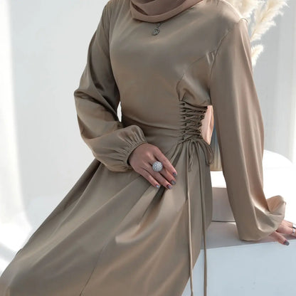 Satin Muslim Women Abaya Dress