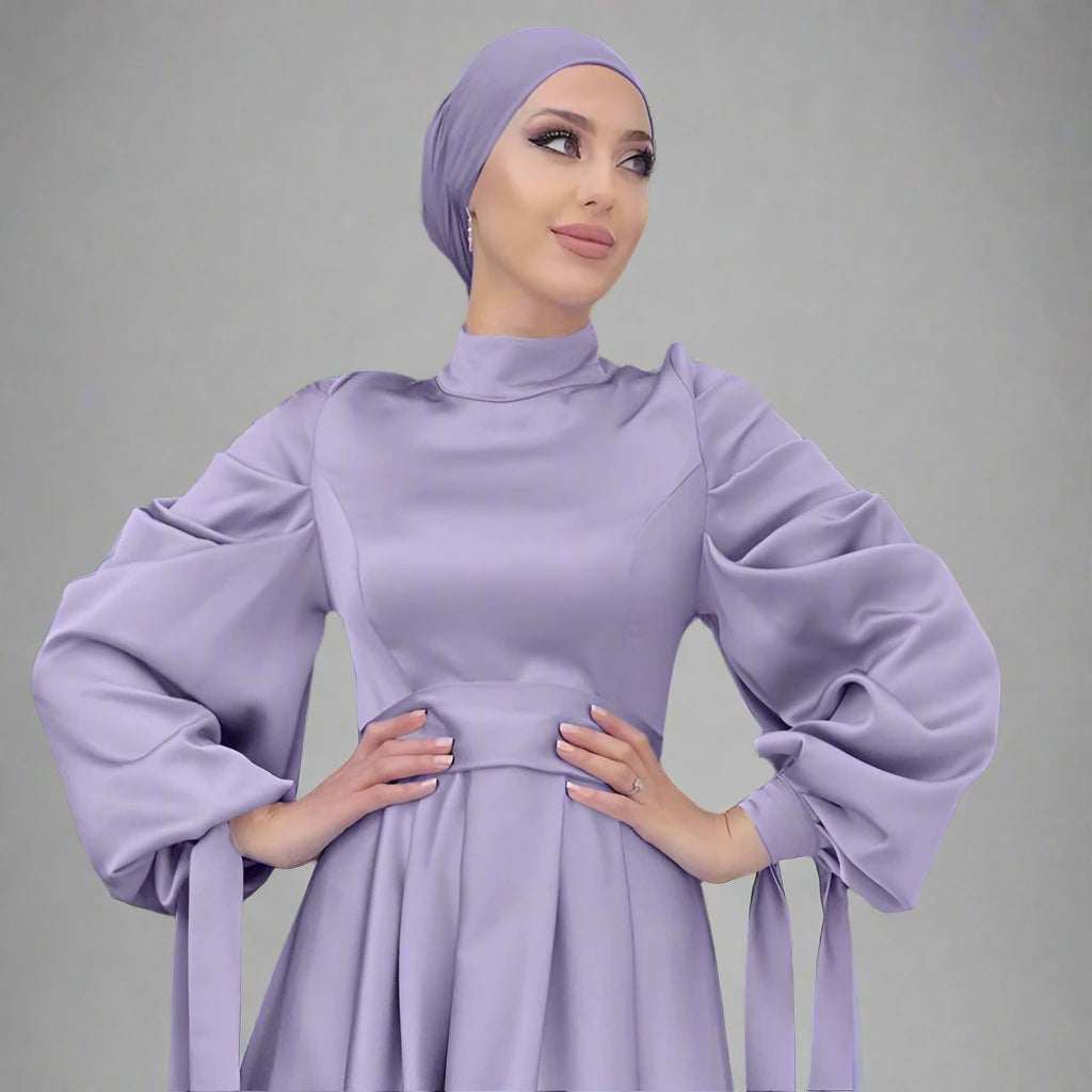 Muslim Women Plain Satin Abaya Dress With Hijab Scarf – Urgarment