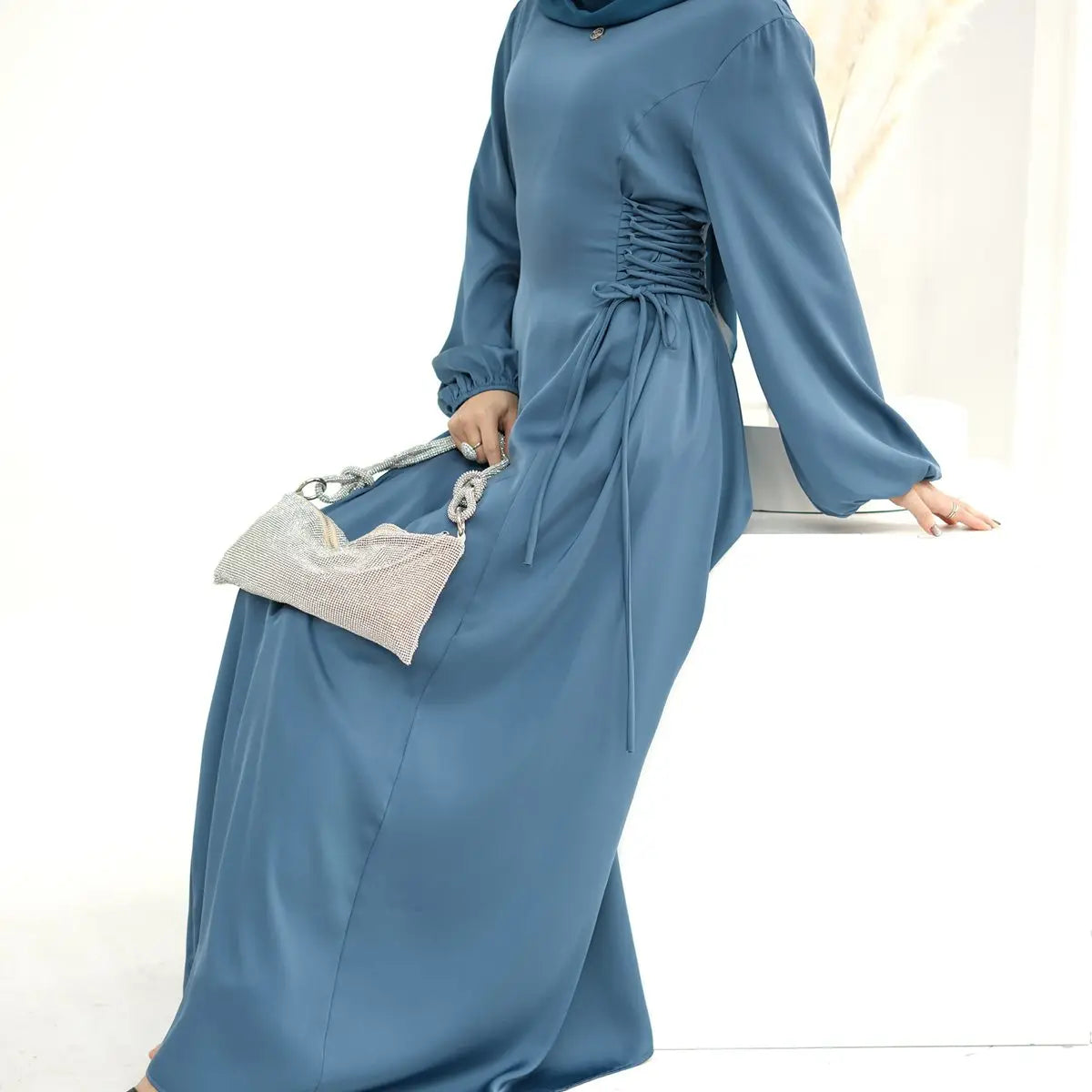 Satin Muslim Women Abaya Dress