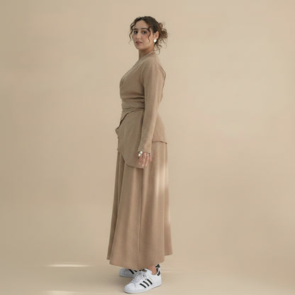Muslim Women 2 Pieces Set Wrinkle Tops And Skirt Suit Set Abaya Daily Wear #261098