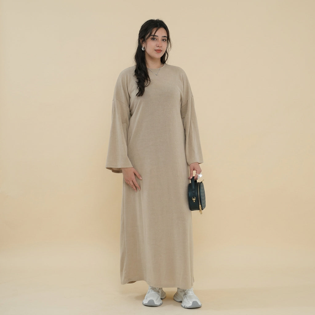 Muslim Women Winter Fall Sueded Abaya Dress With Pocket #261401