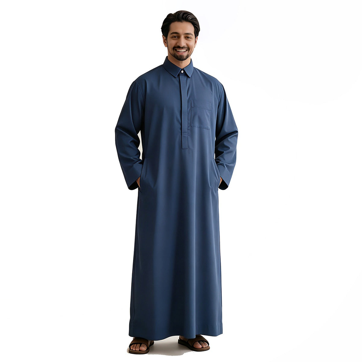 Arabic Stand Collar Men Thobe - Islamic Emirati Muslim Thawb Kandura #26T852